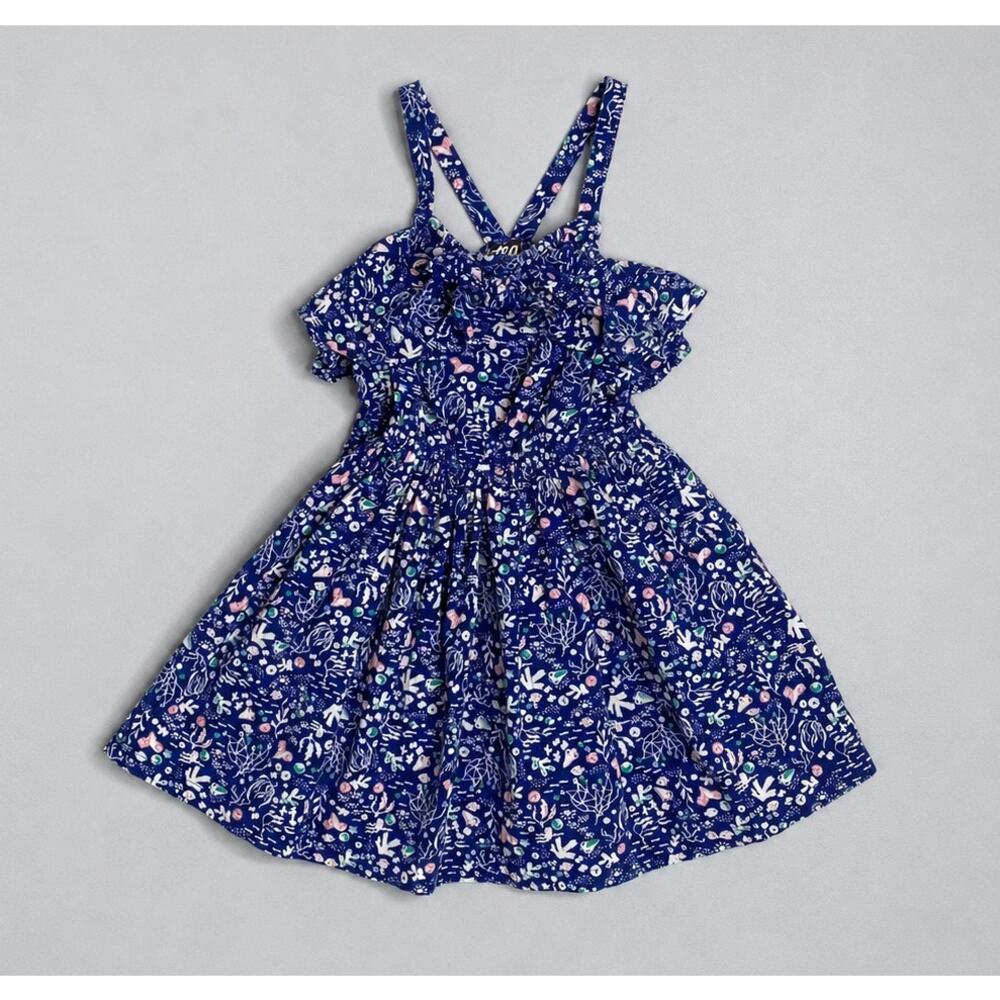 Tea Collection Blue Ocean Print Sunken Treasure Flutter Bow Sundress Girls 5 Yrs